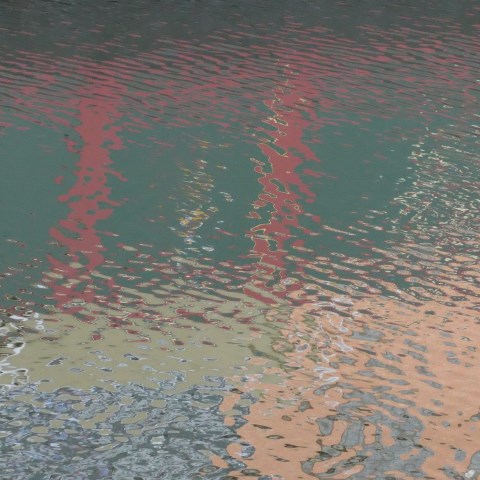 d10241: semi-abstract photo (reflections of houseboat at Canal Basin, Coventry) by Ewart Shaw