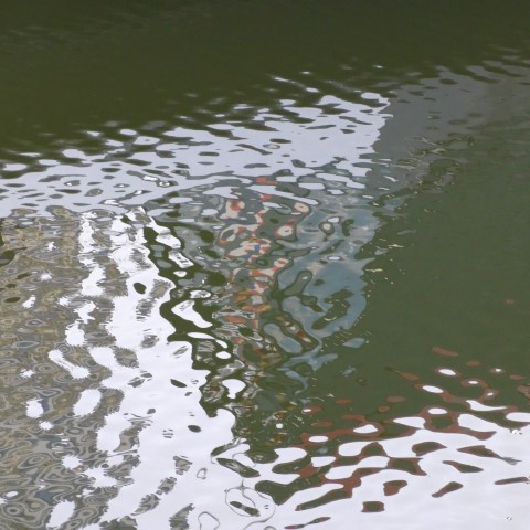 d10242: semi-abstract photo (reflections of houseboat at Canal Basin, Coventry) by Ewart Shaw